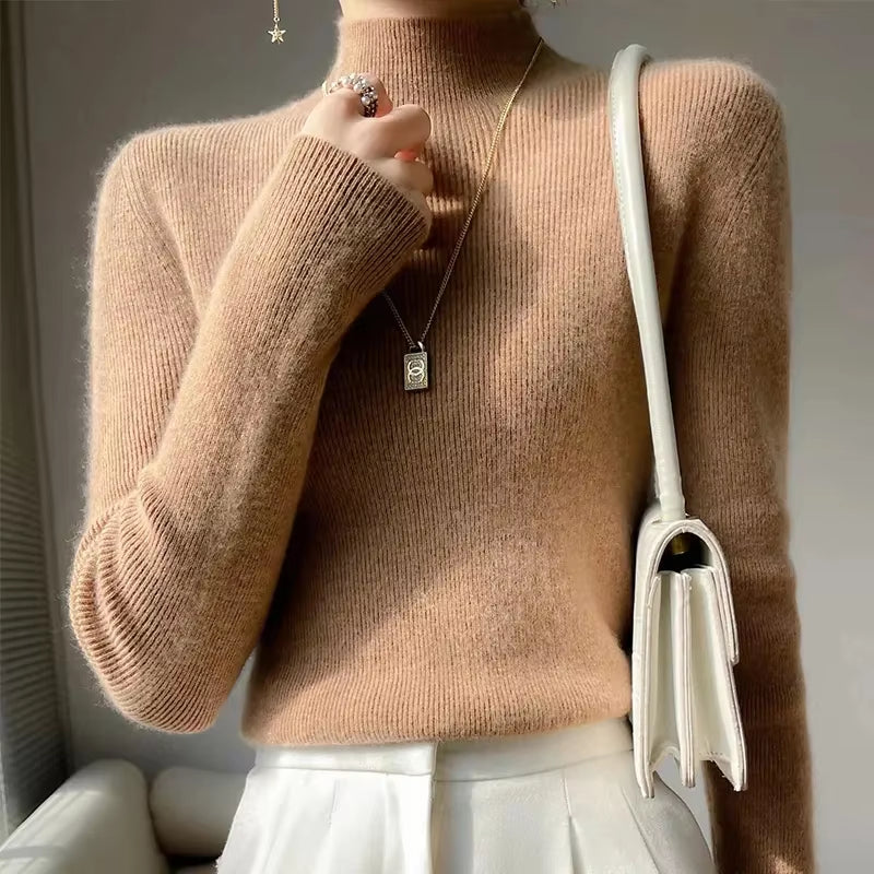 Solid Sweater Women Half Turtleneck Knitted Pullovers Harajuku Korean Thick Knitwear Autumn Winter Fashion Slim Jumpers