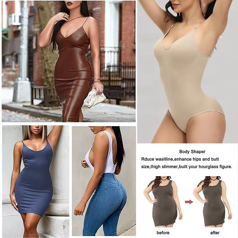 Ultimate V Neck Spaghetti Strap Compression Bodysuit 